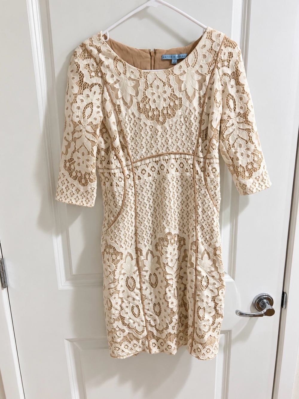 Women's Cream Lace Midi Dress with Floral Overlay